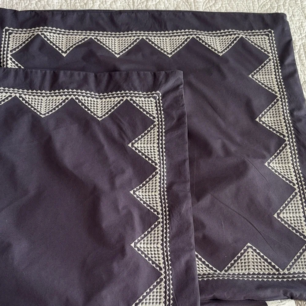 Ink + Ivy Isla Cotton Embroidered Edge Geometric Euro Shams Set of 2 Gray White